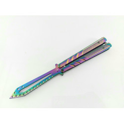 Масивен метален нож пеперуда подходящ за трикове пружинен механизъм Rainbow футуристичен дизайн