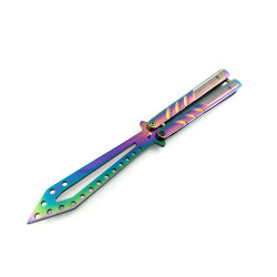 Масивен метален нож пеперуда подходящ за трикове пружинен механизъм Rainbow футуристичен дизайн