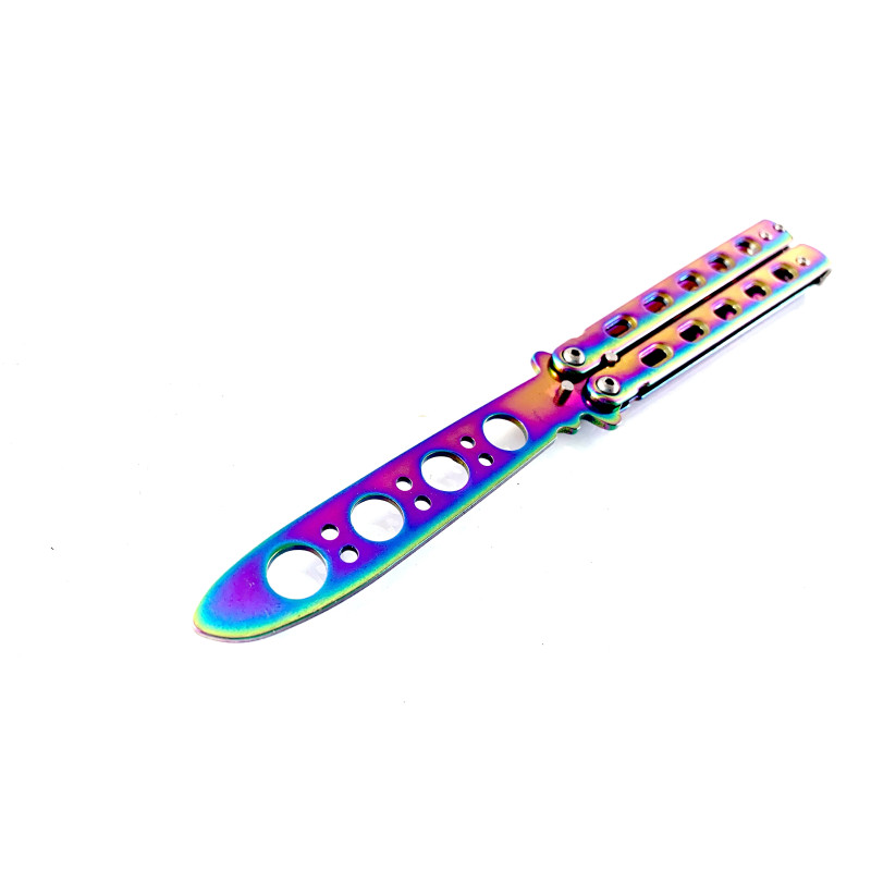 Нож пеперуда тренировъчен незаточен ,за правене на трикове цвят хамелеон rainbow