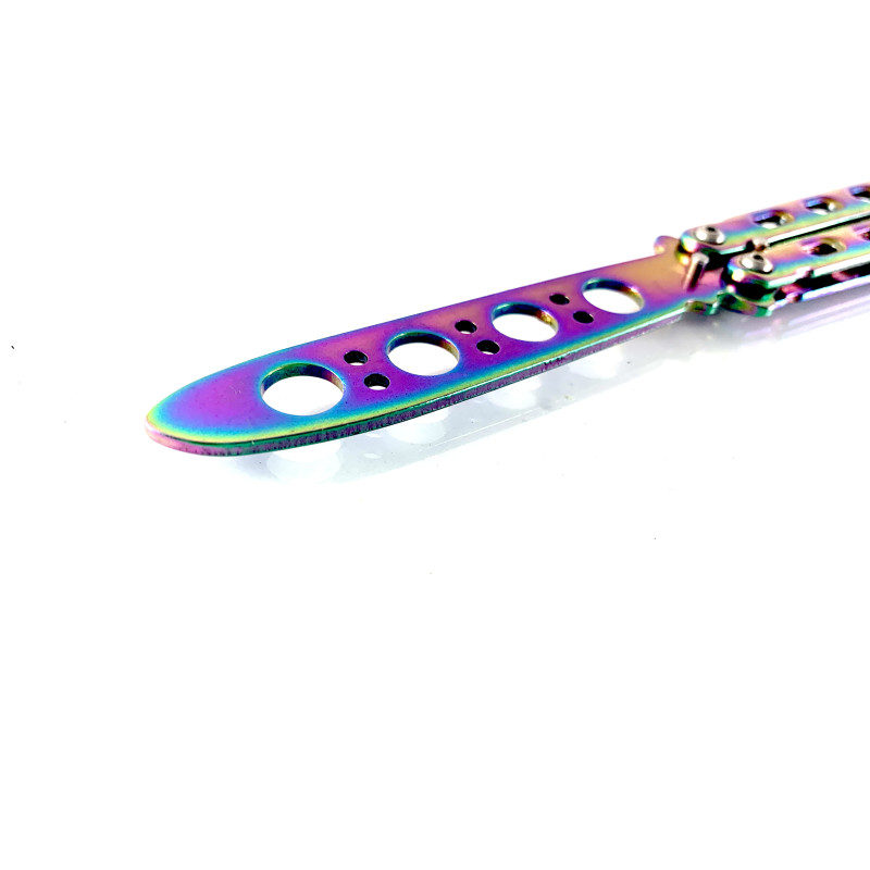 Нож пеперуда тренировъчен незаточен ,за правене на трикове цвят хамелеон rainbow