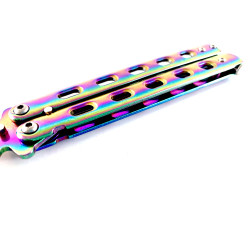 Нож пеперуда тренировъчен незаточен ,за правене на трикове цвят хамелеон rainbow