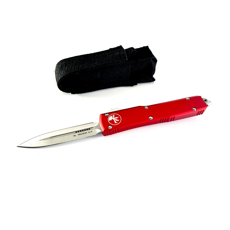 Автоматичен сгъваем нож кама двуостра с клипс червен цвят OTF Reelectra