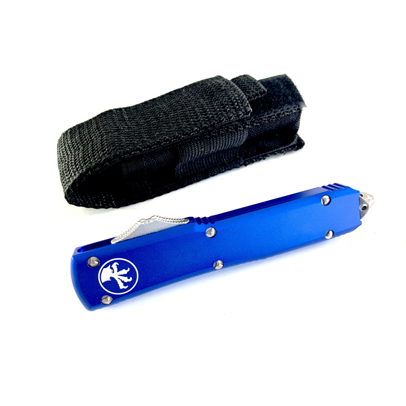 Автоматичен сгъваем нож кама двуостра с клипс Blue color OTF Reelectra