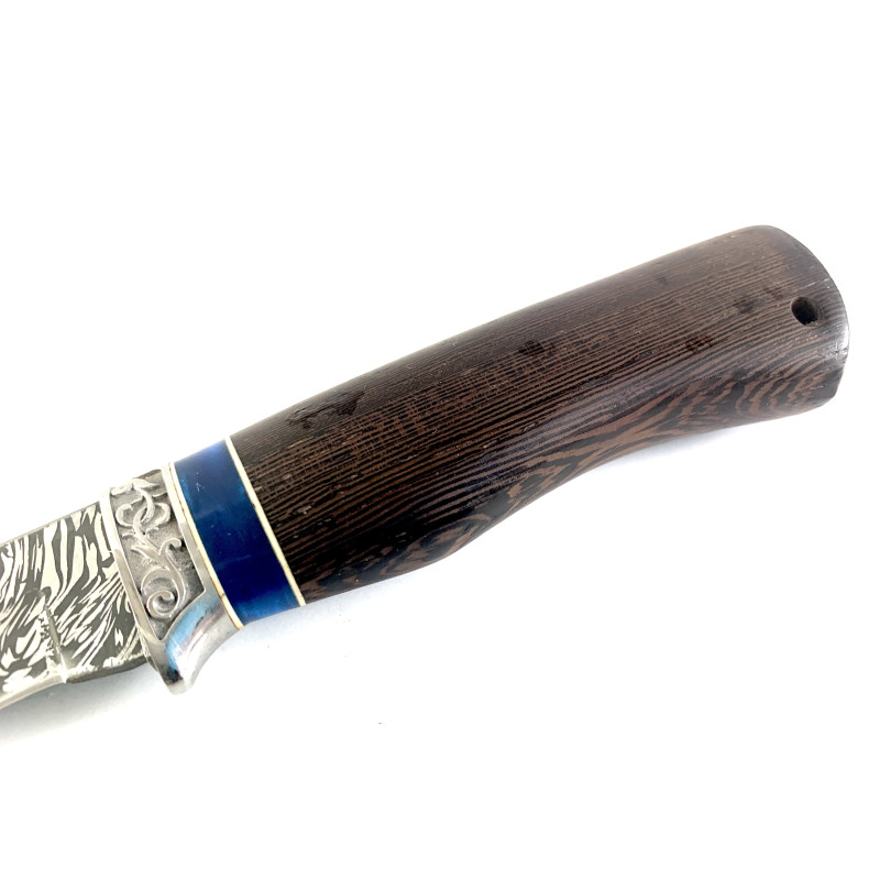 Ловен нож Model SB3340 - син кориан - шарка имитираща дамаската стомана