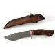 Ръчно направен ловен нож от кована дамаска стомана с дръжка от махагоново дърво