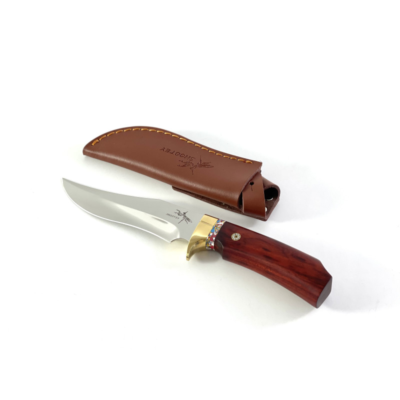 Ловен нож с красива дървена кутия и кожена кания - Knife Amanlong