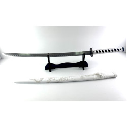 Меч катана бял дракон сувенирен незаточен,дървена стойка за колекция или подарък