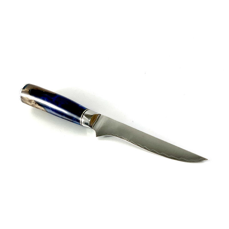 Професионален нож за филетиране от дамаска японска стомана DAMASK - J008 полирана дръжка от дърво и смола