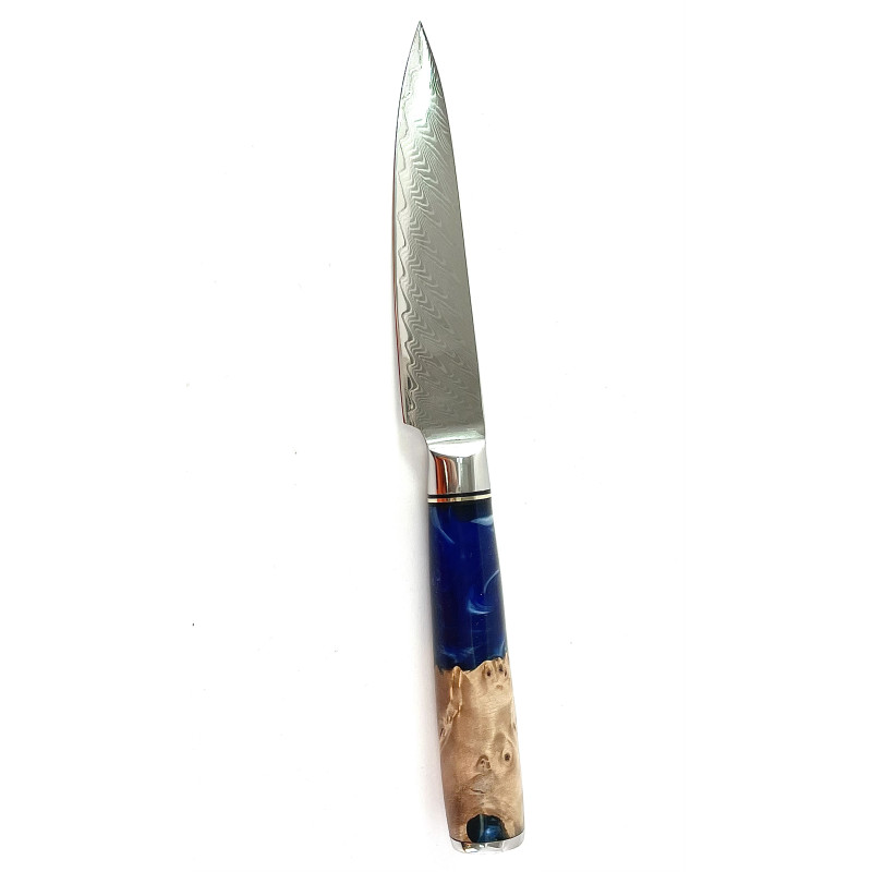 Професионален универсален нож  от дамаска японска стомана DAMASK - J010 полирана дръжка от дърво и смола