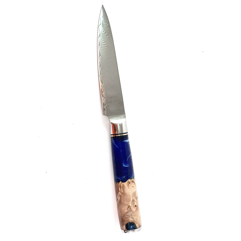 Професионален универсален нож  от дамаска японска стомана DAMASK - J010 полирана дръжка от дърво и смола