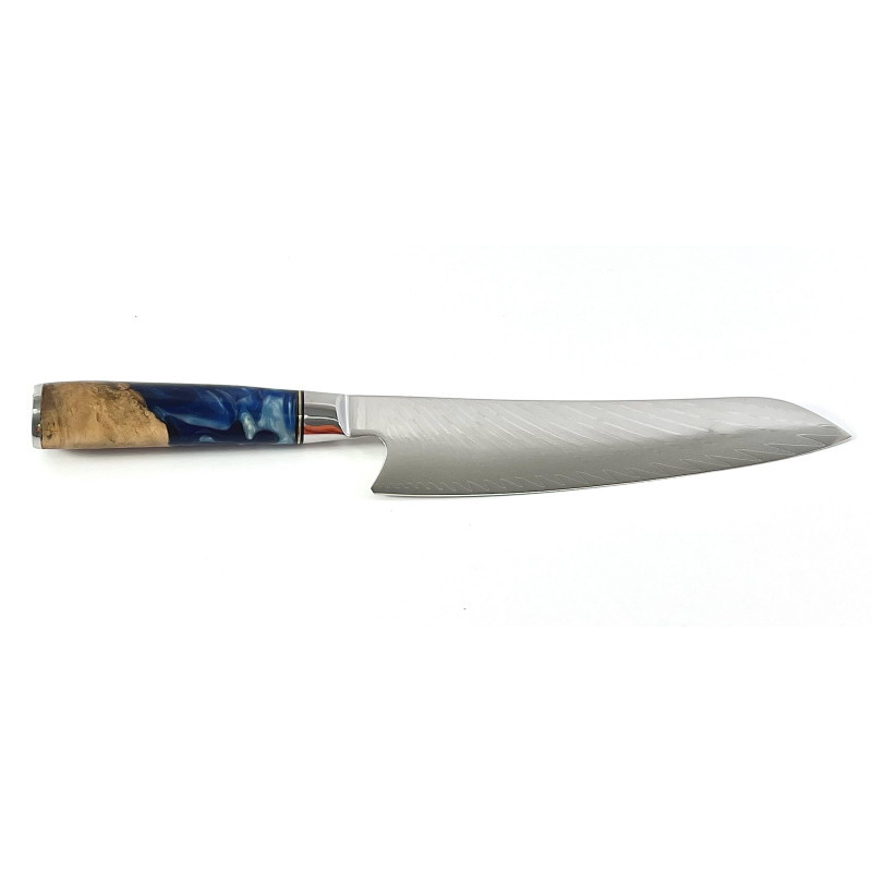 Професионален нож Сантоку от дамаска японска стомана DAMASK - J001 полирана дръжка от дърво и смола