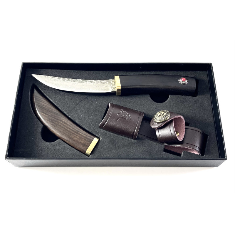 Ловен нож от японска дамаска стомана с дървена кания и извито острие Model KTO ІІ