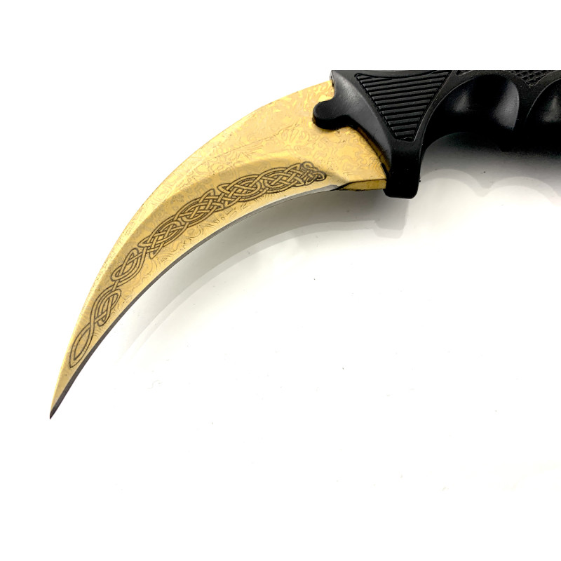 Нож TOPOINT Gold Karambit, нож с фиксирано острие от неръждаема стомана с калъф и нож CS-GO