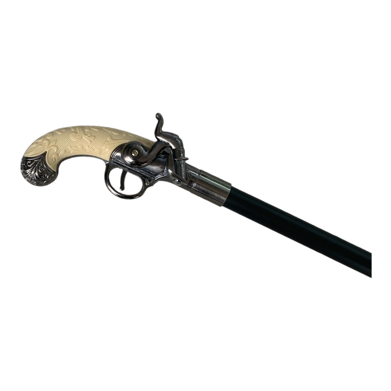Традиционен британски бастун с кинжал и уникална дръжка във форма на стар пистолет