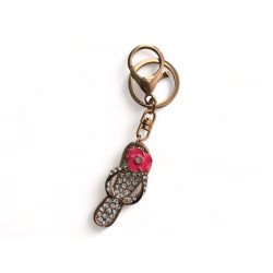 Дамски ключодържател чехъл с роза и камъчета