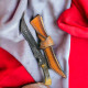 Ловен нож от японска дамаска стомана с кожена кания