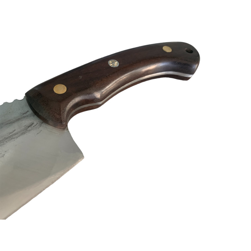 Майсторско изкуство и изтънченост Ръчно кован нож тип сатър фултанг с извито острие, азиатски модел и абаносова дръжка