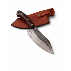 Майсторско изкуство и изтънченост Ръчно кован нож тип сатър фултанг с извито острие, азиатски модел и абаносова дръжка