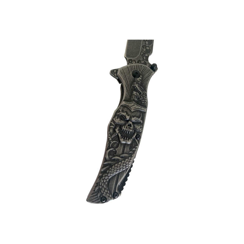 Сгъваем автоматичен метален нож Skull and Snake - идеален за рязане, лов, риболов и къмпинг