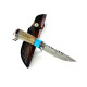Ръчно направен ловен нож от дамаска стомана,дръжка от елонов рог