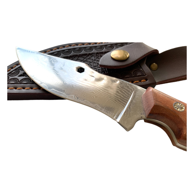 Ръчно изкован нож Craftsman с дамаска стомана и орнаментирана кожена кания