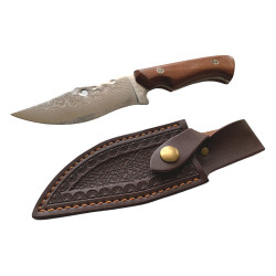 Ръчно изкован нож Craftsman с дамаска стомана и орнаментирана кожена кания Ръчно изкован нож Craftsman с дамаска стомана и орнаментирана кожена кания