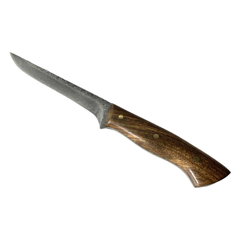 Кухненски нож за филетиране от дамаска стомана с ръчно изработена кожена кания