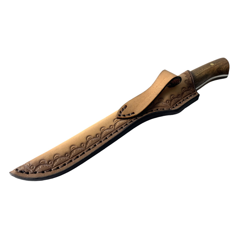 Кухненски нож за филетиране от дамаска стомана с ръчно изработена кожена кания
