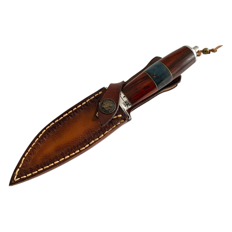 Нож Дамаска стомана тип  кама с декорирана кожена кания