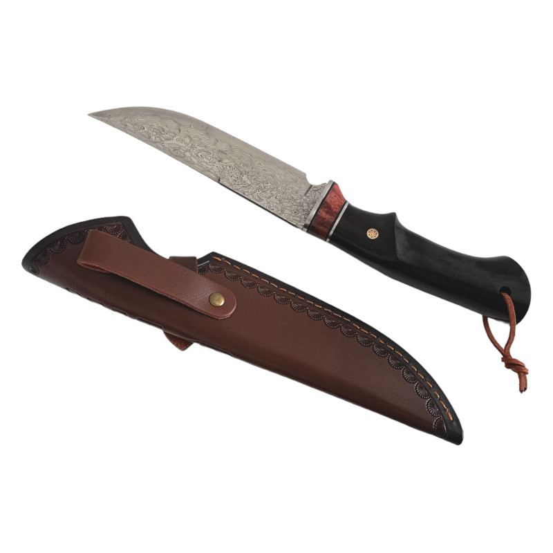 Ръчно изработен нож от дамаска стомана VG10 с дръжка от абанос за лов и оцеляване