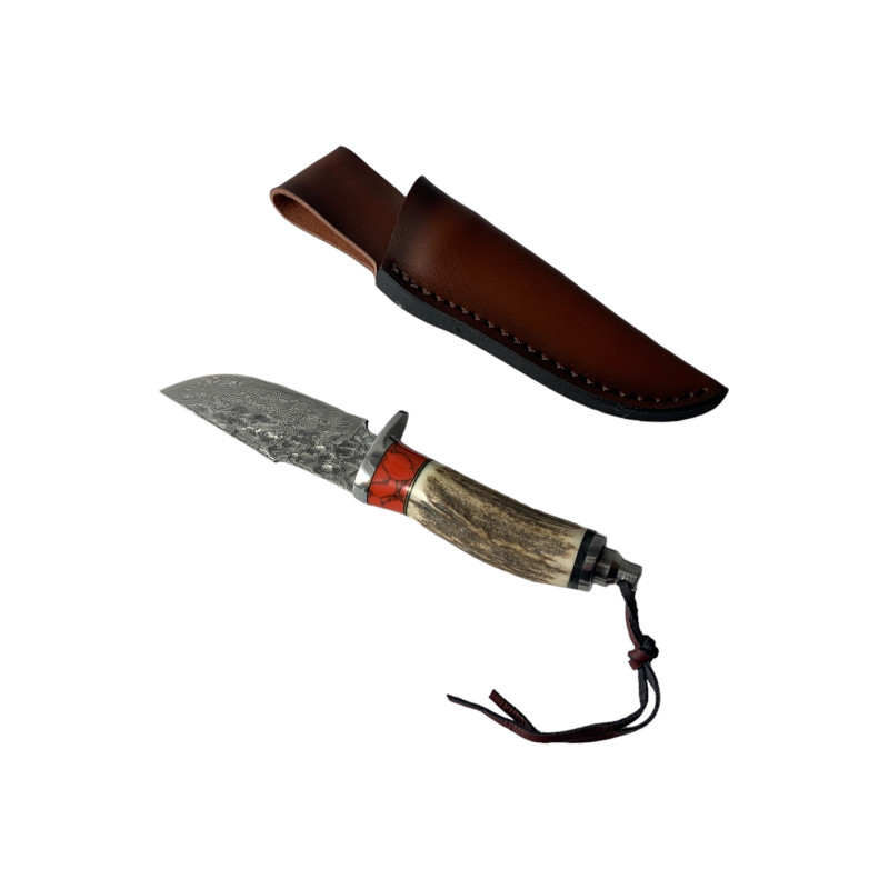 Ръчно изработен нож Wilderness Explorer с дамаска стомана острие и кожена кания