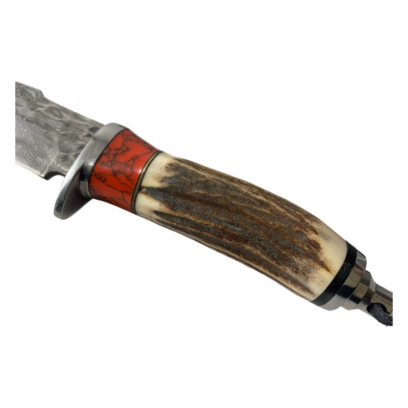 Ръчно изработен нож Wilderness Explorer с дамаска стомана острие и кожена кания