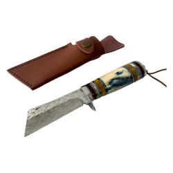 Ловен нож 'Дамаск' с ръчно изработена кожена кания
