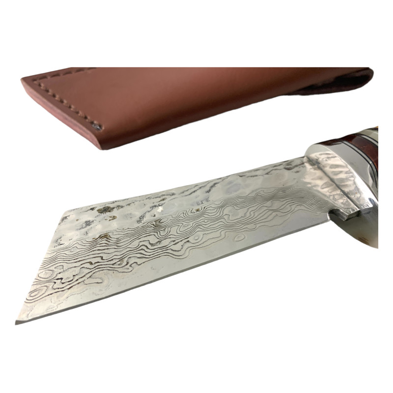 Ловен нож 'Дамаск' с ръчно изработена кожена кания
