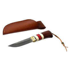 Луксозен нож с дамаско острие и украса от червено дърво