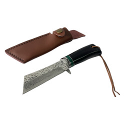 Качествен ловен нож с острие от дамаска стомана и елегантен кожен калъф