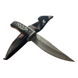 Ловен нож Вълча песен със шарки дамаска стомана и украсена дръжка