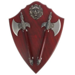 Декоративен Щит с Двойни Бойни  Брадви - Топори и Лъвска Глава