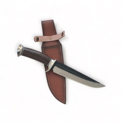 Ловен нож с дръжка от премиум дърво и защитен кожен калъф