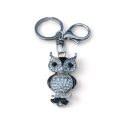 Ключодържател с черна сова и кристали "Сияйна Сентинела"