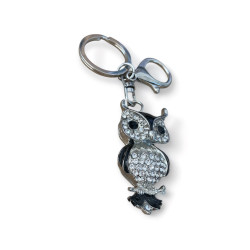Ключодържател с черна сова и кристали "Сияйна Сентинела"