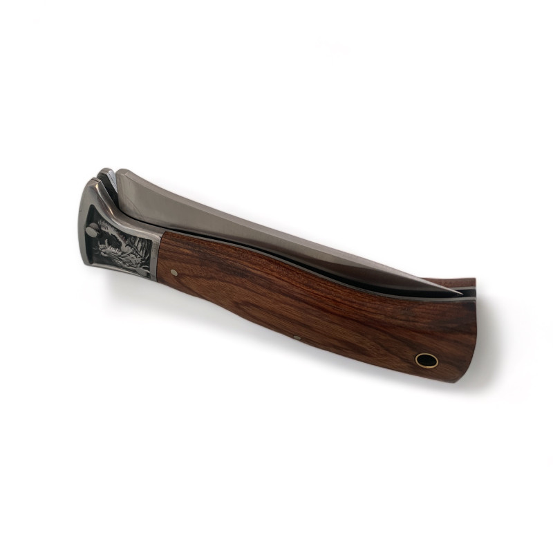 Сгъваем джобен нож с дървена ръкохватка и тигров мотив - Изящество и практичност