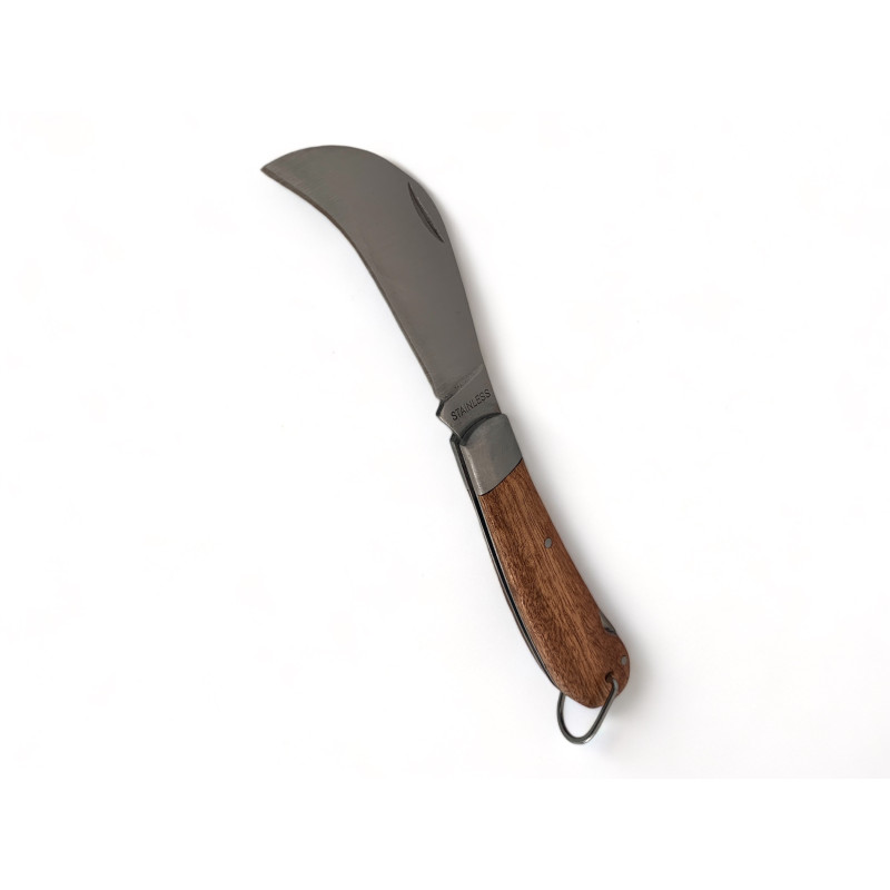 Градинско ножче с извито острие и ръчно довършена дръжка за присаждане