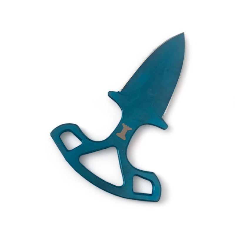 Стилен тактически нож в наситено син цвят с кожен калъф