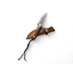 Ловен нож за дране с дървена дръжка от бук и кания от еко кожа - 19.5 см