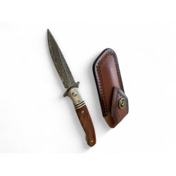 Сгъваем нож от дамаскова стомана с дървена дръжка - Black Feather