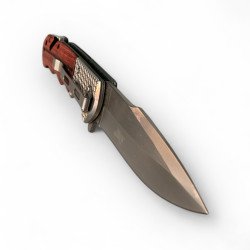 Сгъваем полуавтоматичен нож с дървена и метална дръжка - 23 см