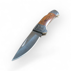 Сгъваем нож с дървена дръжка и метални орнаменти - 19 см