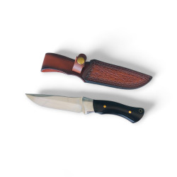 Ловен нож 7Cr17Mov с дървена дръжка и кожена кания