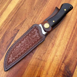 Ловен нож 7Cr17Mov с дървена дръжка и кожена кания